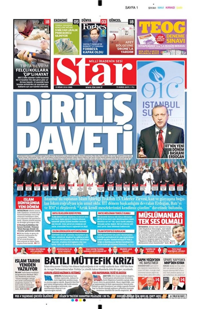 Günün gazete manşetleri - 15 Nisan 2016
