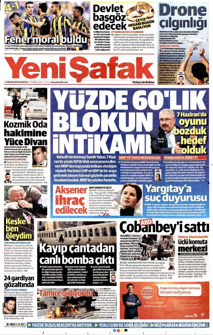 Gazete manşetleri (18.04.2016)