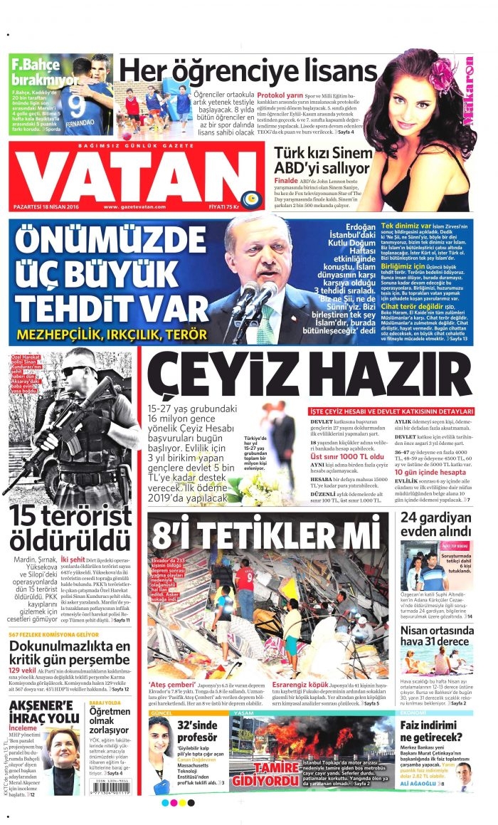 Gazete manşetleri (18.04.2016)