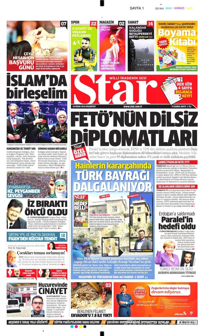 Gazete manşetleri (18.04.2016)
