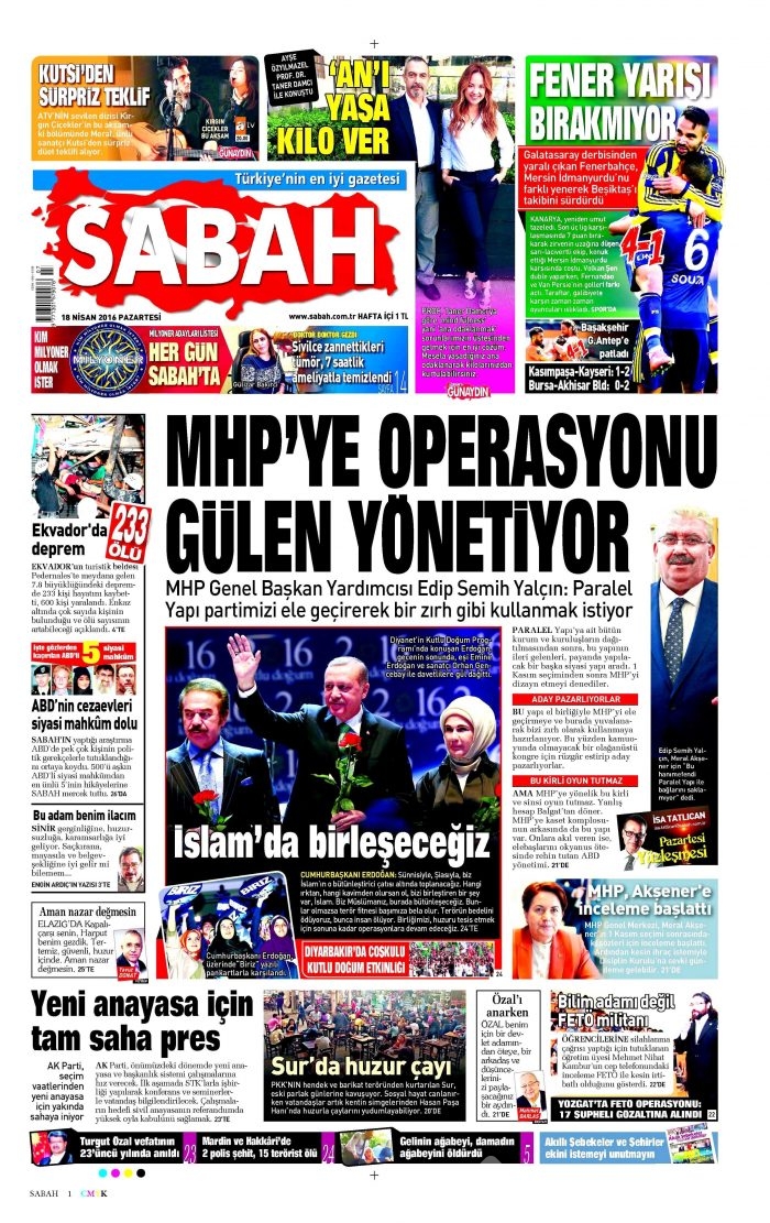 Gazete manşetleri (18.04.2016)