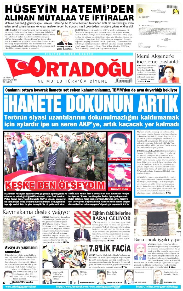 Gazete manşetleri (18.04.2016)