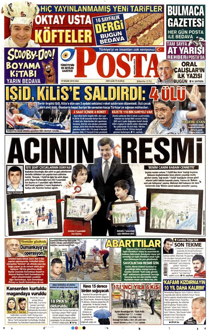 19 Nisan 2016 gazete manşetleri