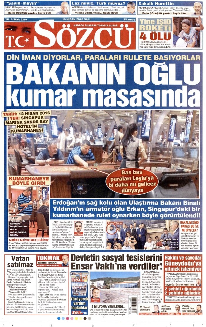 19 Nisan 2016 gazete manşetleri