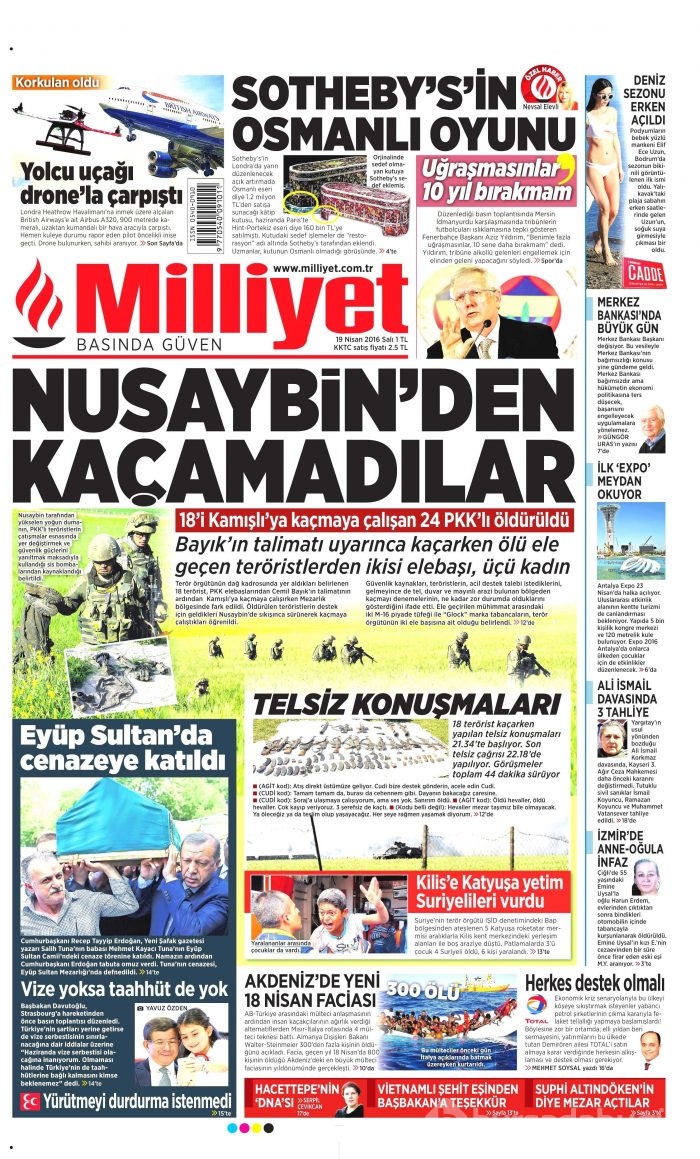 19 Nisan 2016 gazete manşetleri