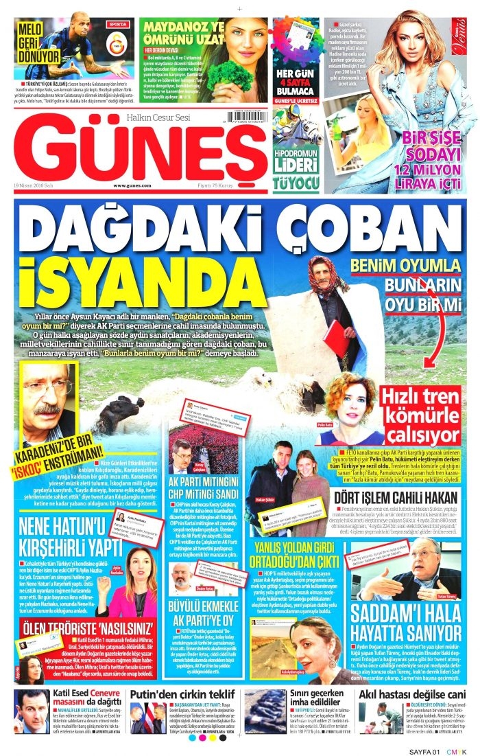 19 Nisan 2016 gazete manşetleri
