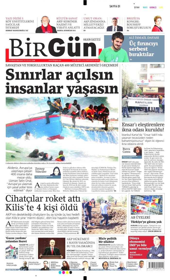 19 Nisan 2016 gazete manşetleri