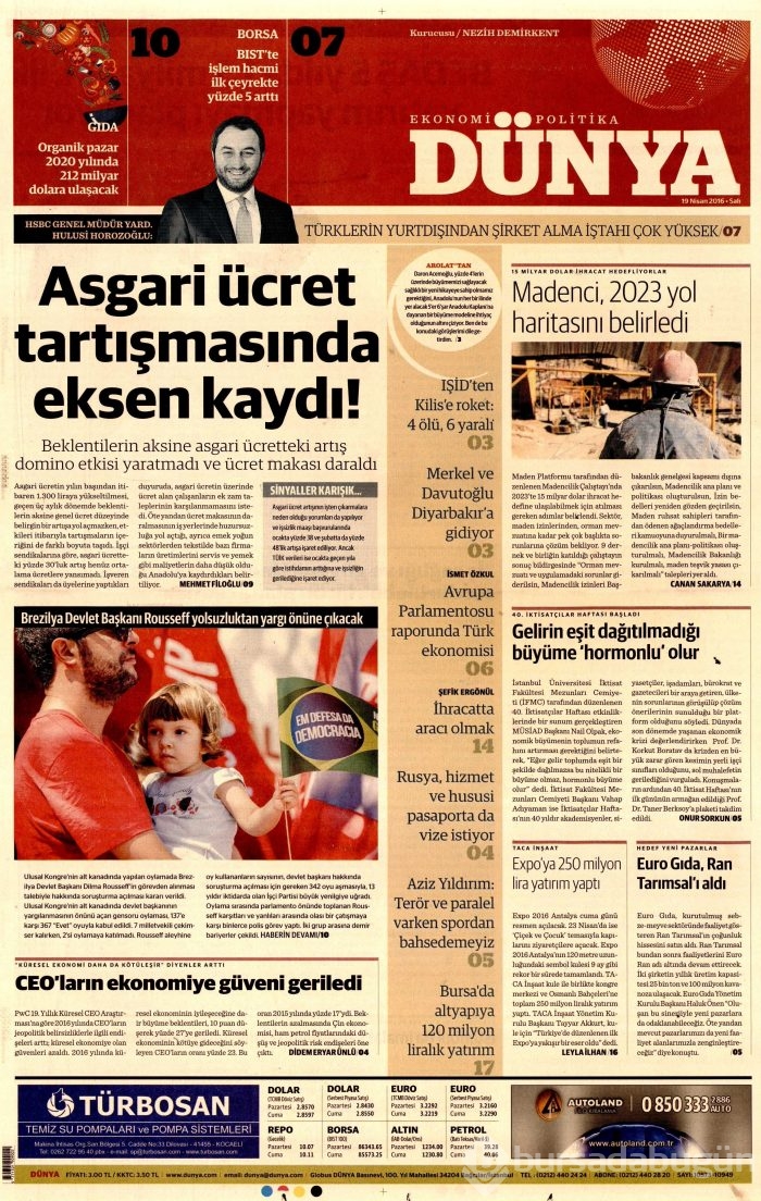 19 Nisan 2016 gazete manşetleri