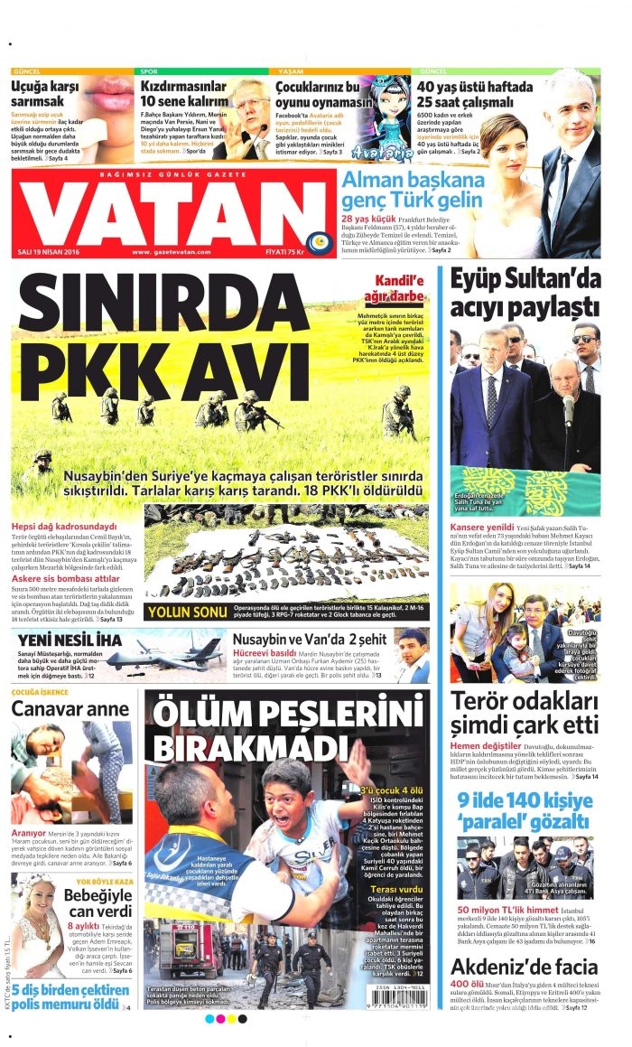 19 Nisan 2016 gazete manşetleri