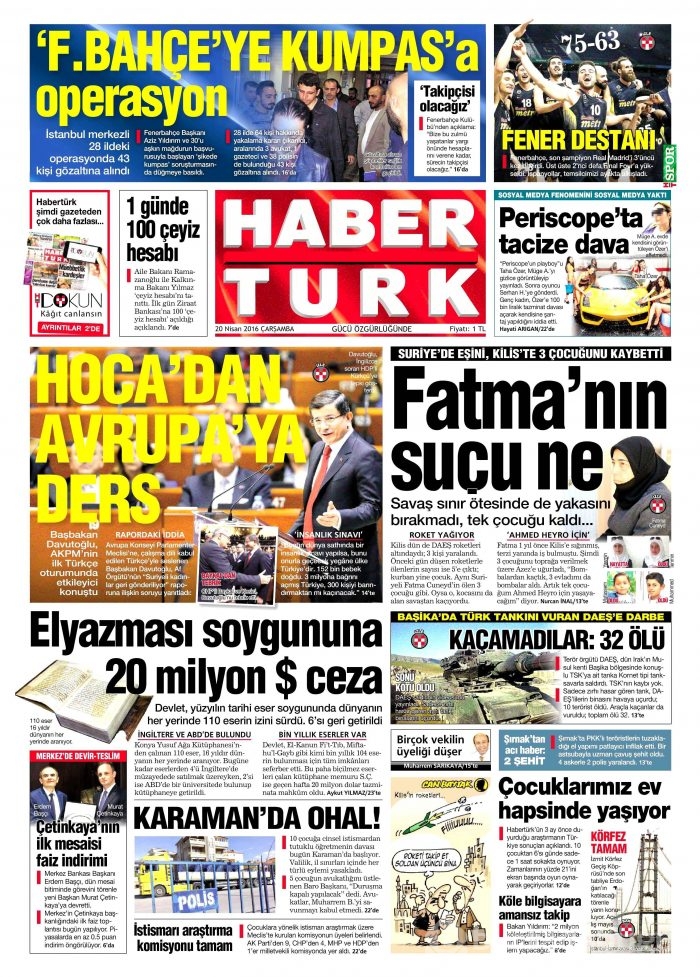 20 Nisan gazete manşetleri