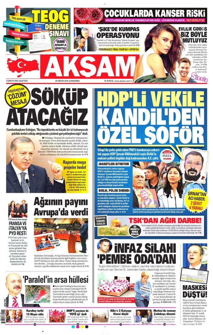 20 Nisan gazete manşetleri
