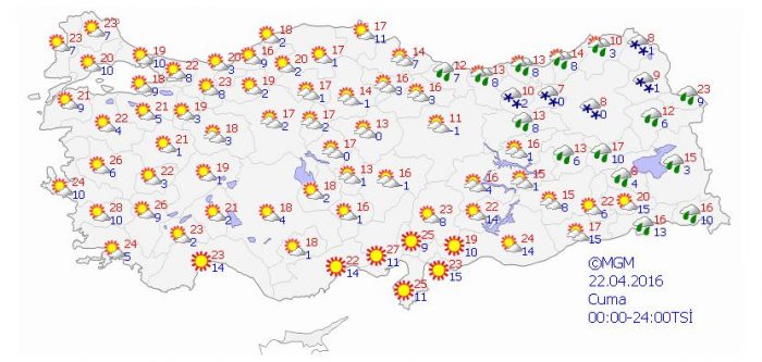Yurtta 5 günlük hava durumu (20.04.2016)