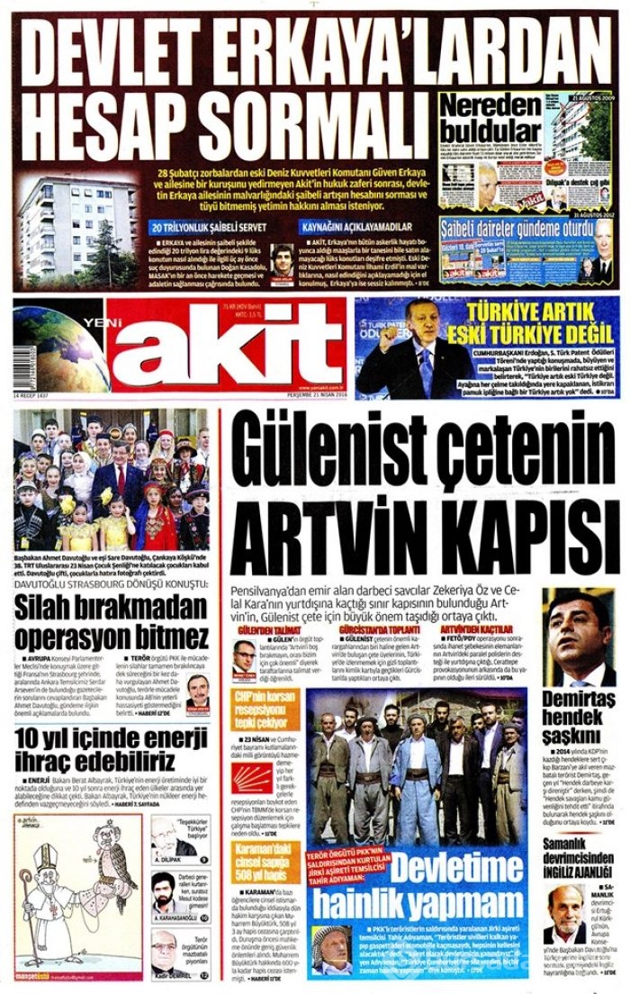 Günün gazete manşetleri - 21 Nisan 2016
