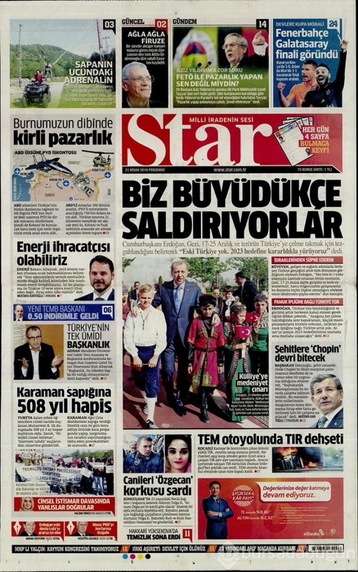 Günün gazete manşetleri - 21 Nisan 2016
