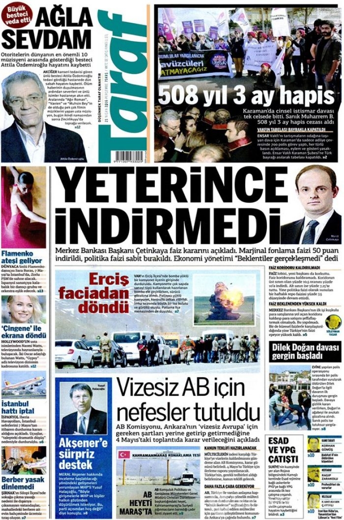 Günün gazete manşetleri - 21 Nisan 2016
