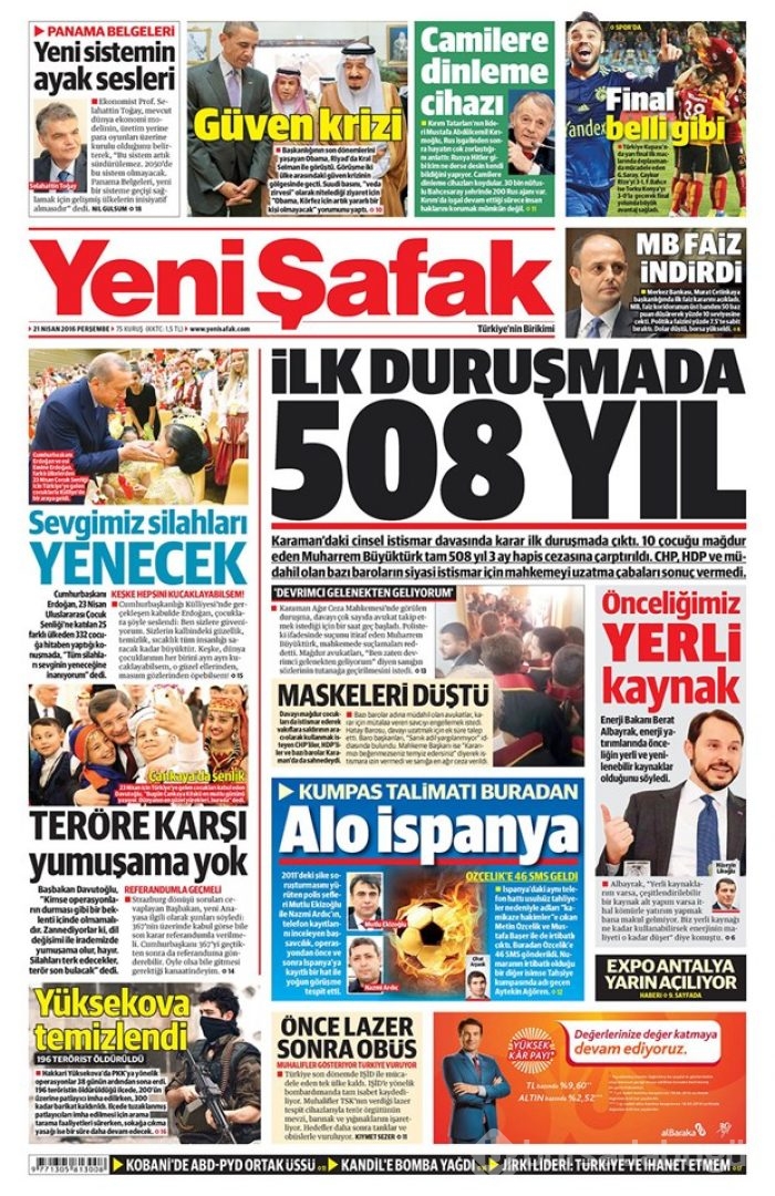 Günün gazete manşetleri - 21 Nisan 2016
