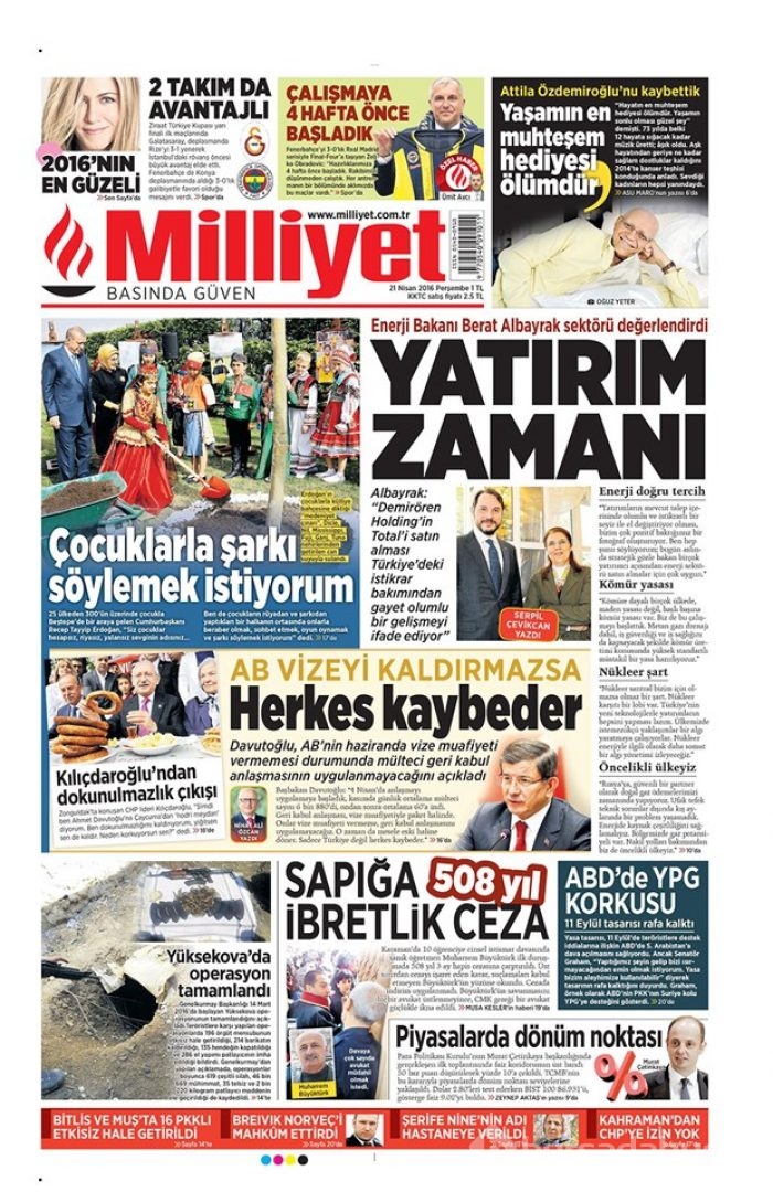 Günün gazete manşetleri - 21 Nisan 2016
