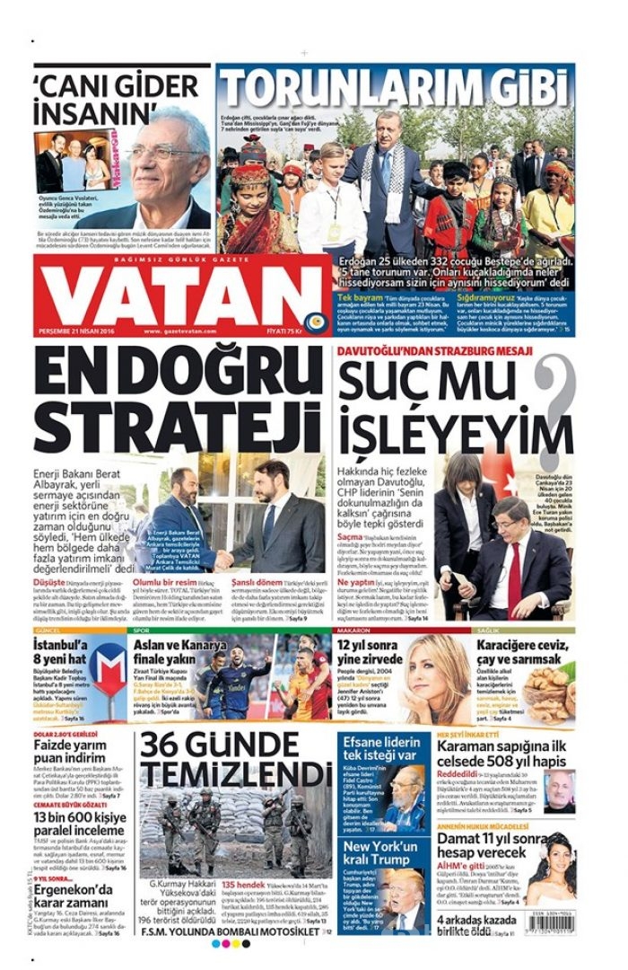 Günün gazete manşetleri - 21 Nisan 2016
