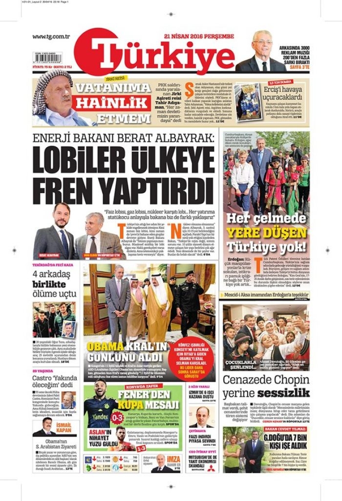 Günün gazete manşetleri - 21 Nisan 2016
