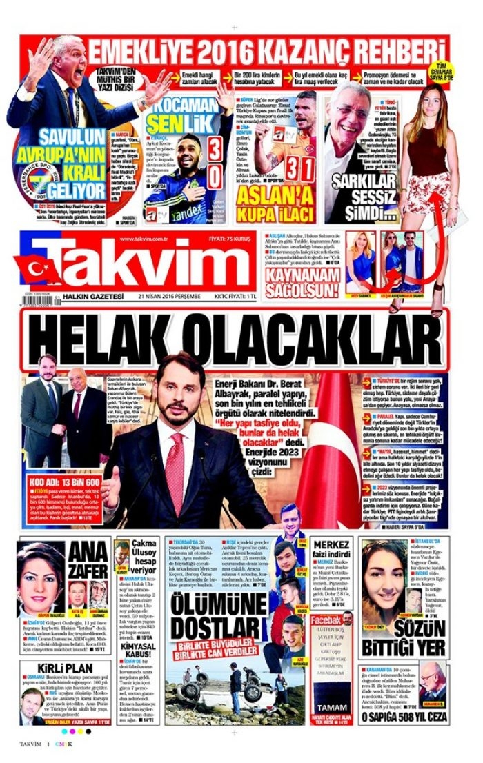 Günün gazete manşetleri - 21 Nisan 2016
