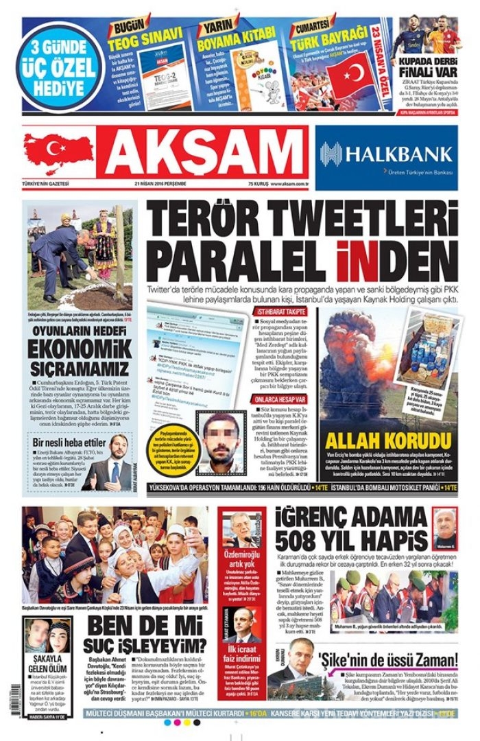 Günün gazete manşetleri - 21 Nisan 2016
