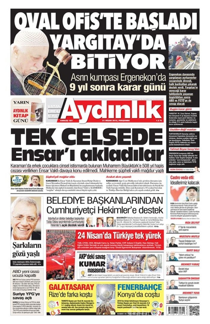 Günün gazete manşetleri - 21 Nisan 2016
