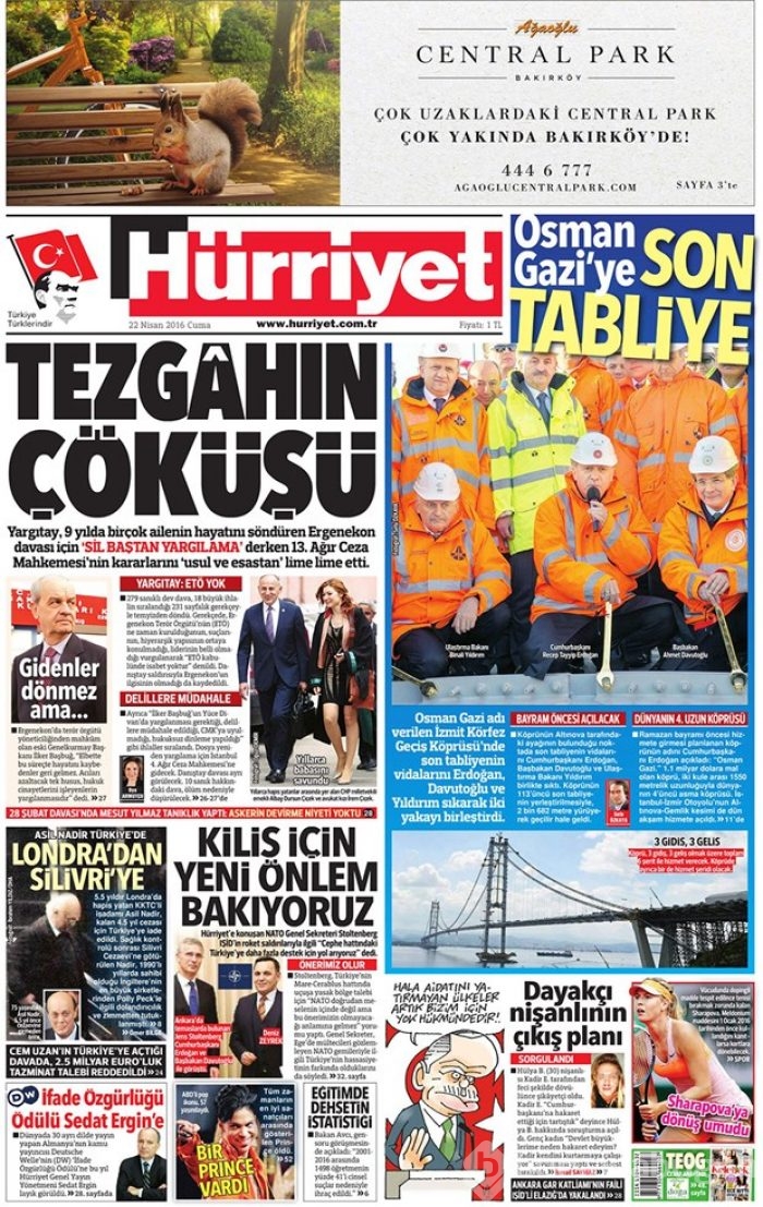 Günün gazete manşetleri 22 Nisan 2016