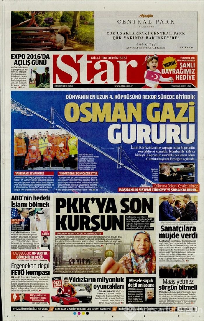 Günün gazete manşetleri 22 Nisan 2016