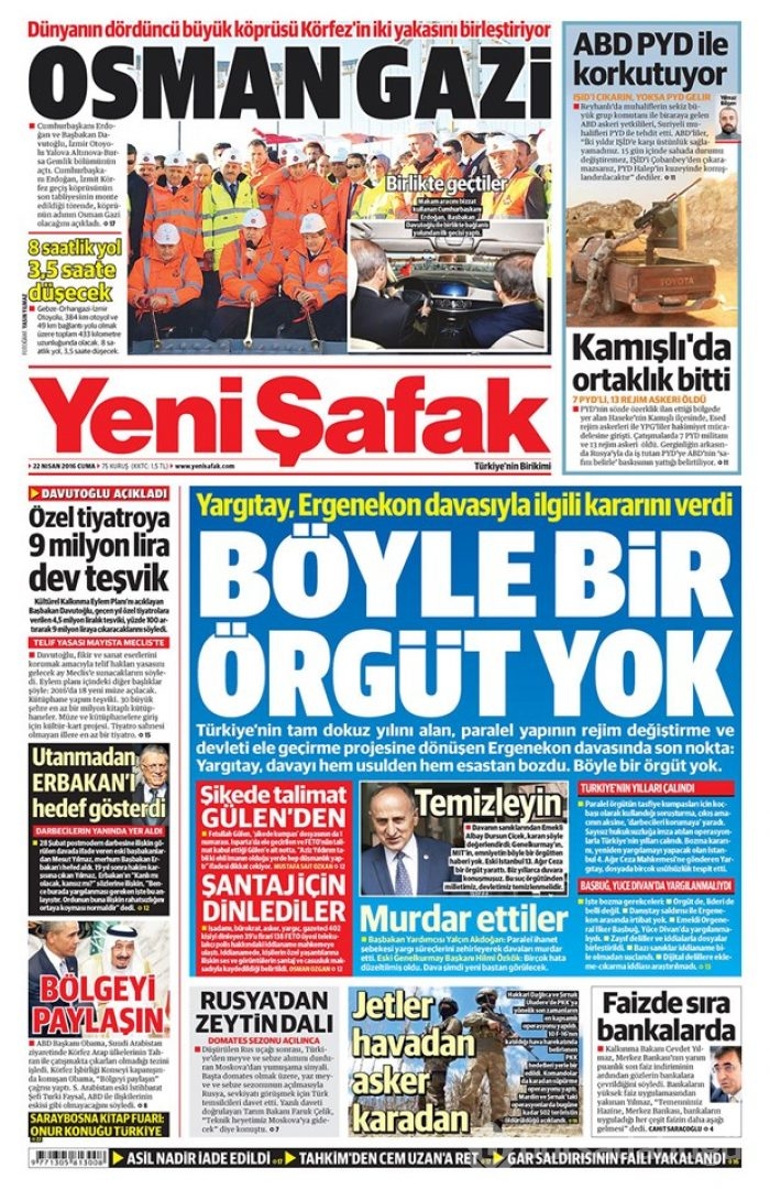 Günün gazete manşetleri 22 Nisan 2016