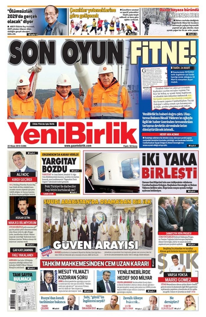 Günün gazete manşetleri 22 Nisan 2016