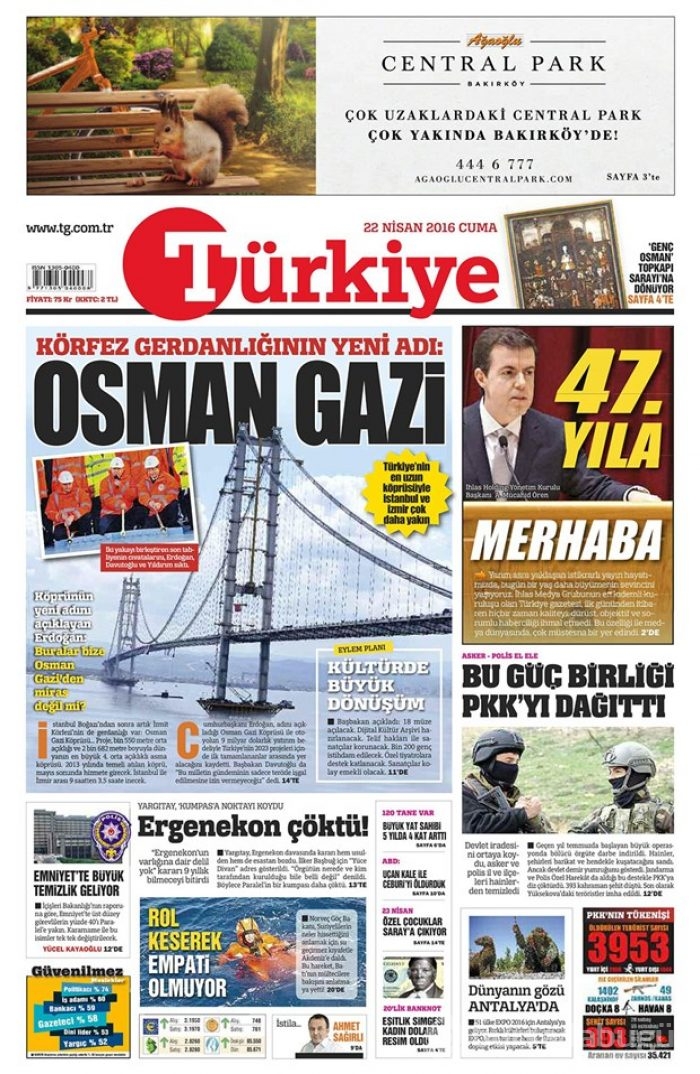Günün gazete manşetleri 22 Nisan 2016