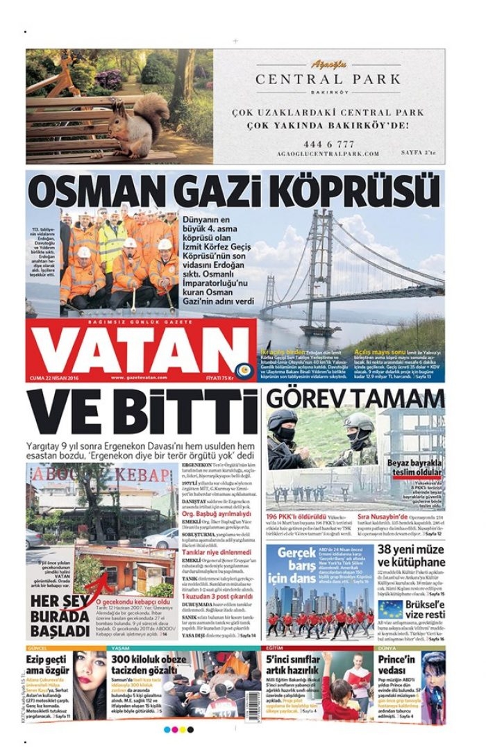 Günün gazete manşetleri 22 Nisan 2016