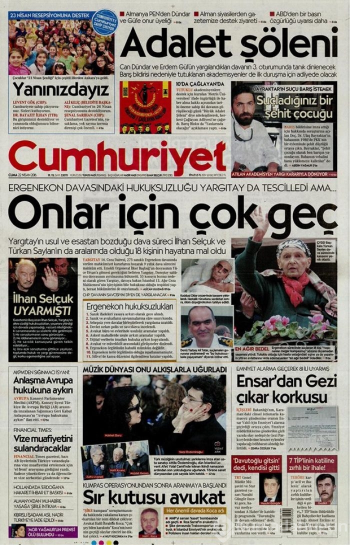 Günün gazete manşetleri 22 Nisan 2016