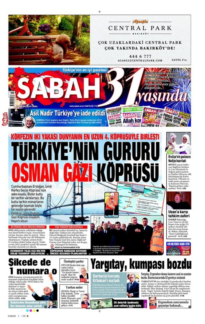 Günün gazete manşetleri 22 Nisan 2016