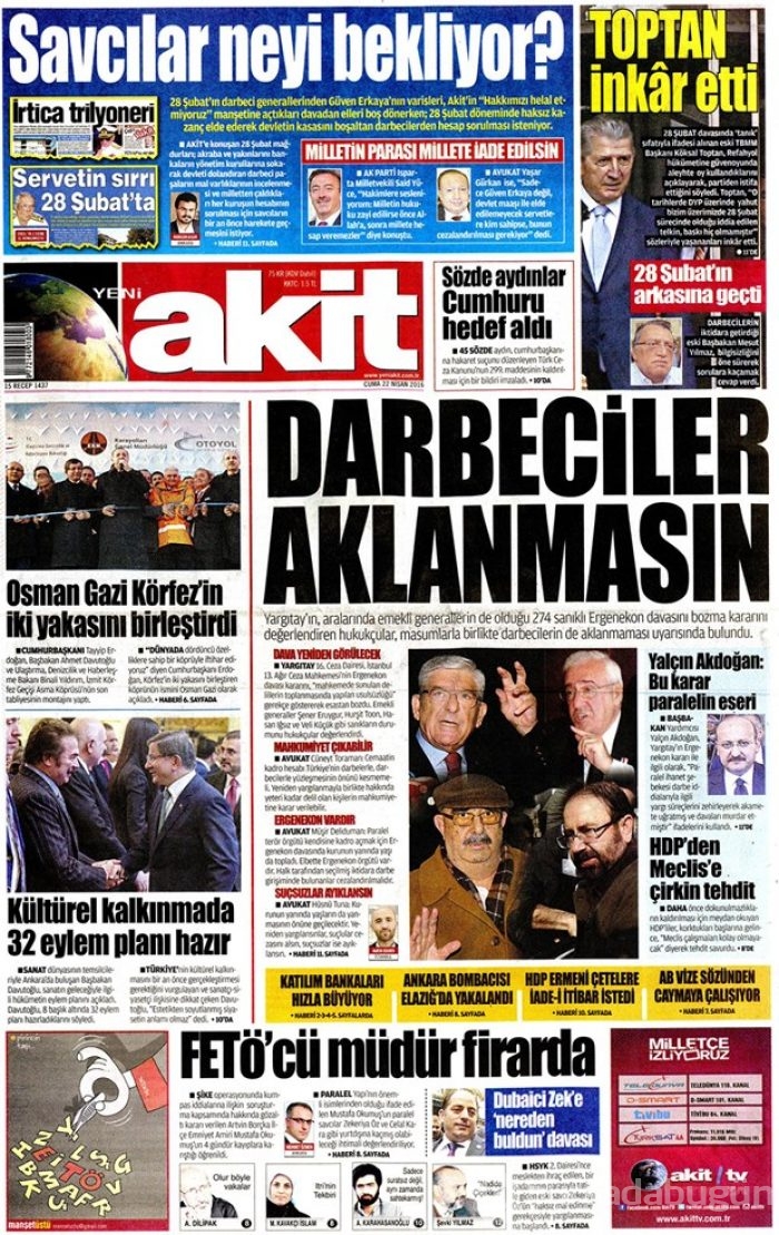 Günün gazete manşetleri 22 Nisan 2016