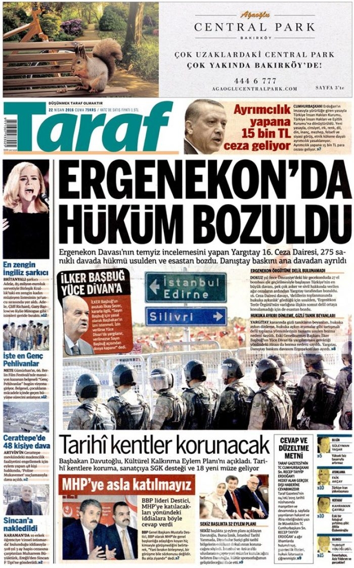 Günün gazete manşetleri 22 Nisan 2016