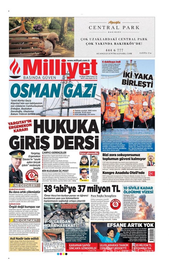 Günün gazete manşetleri 22 Nisan 2016
