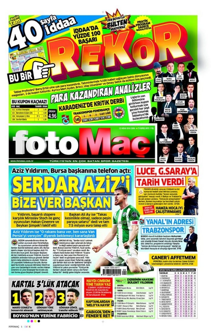 Günün gazete manşetleri 22 Nisan 2016