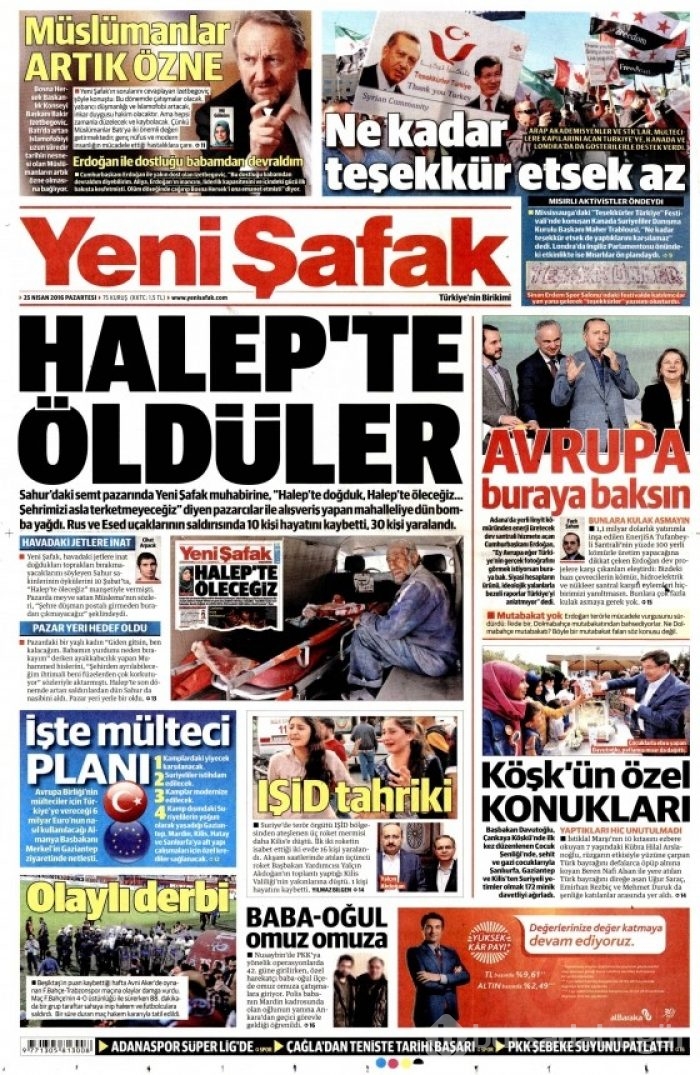 Gazete manşetleri (25.Nisan.2016)