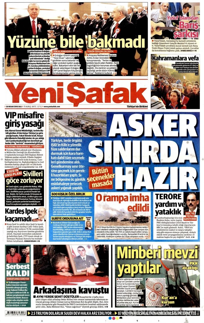 26 Nisan 2016 gazete manşetleri