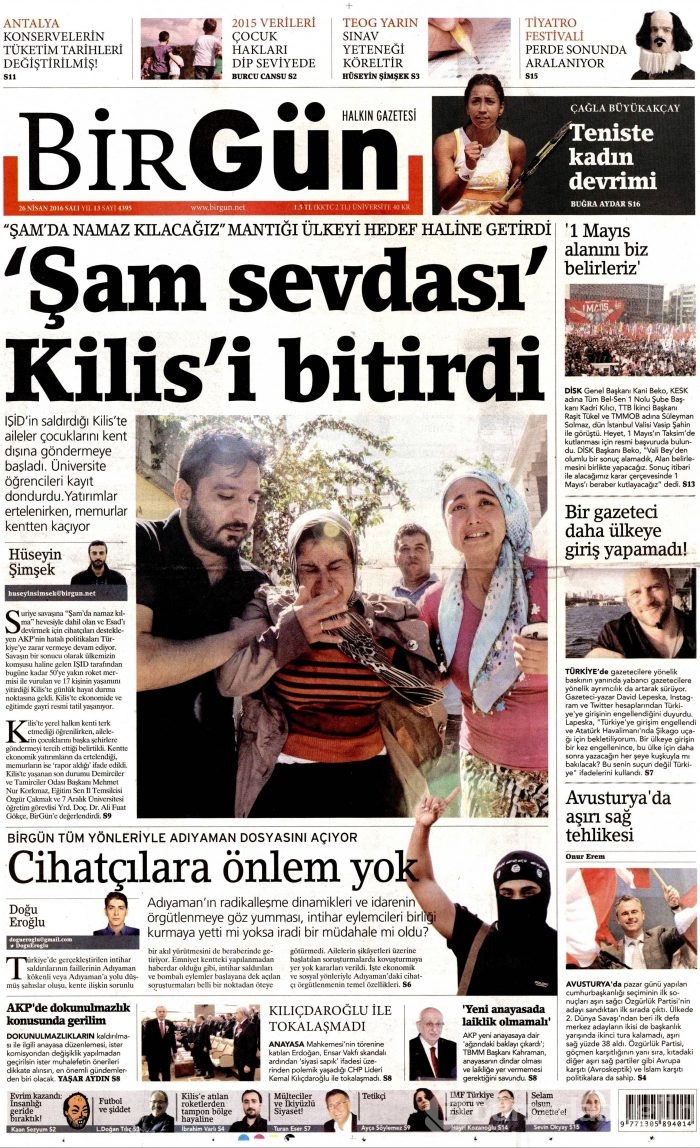 26 Nisan 2016 gazete manşetleri