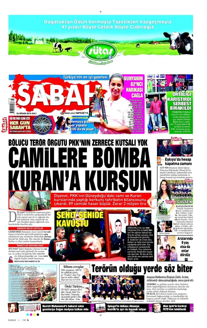 26 Nisan 2016 gazete manşetleri