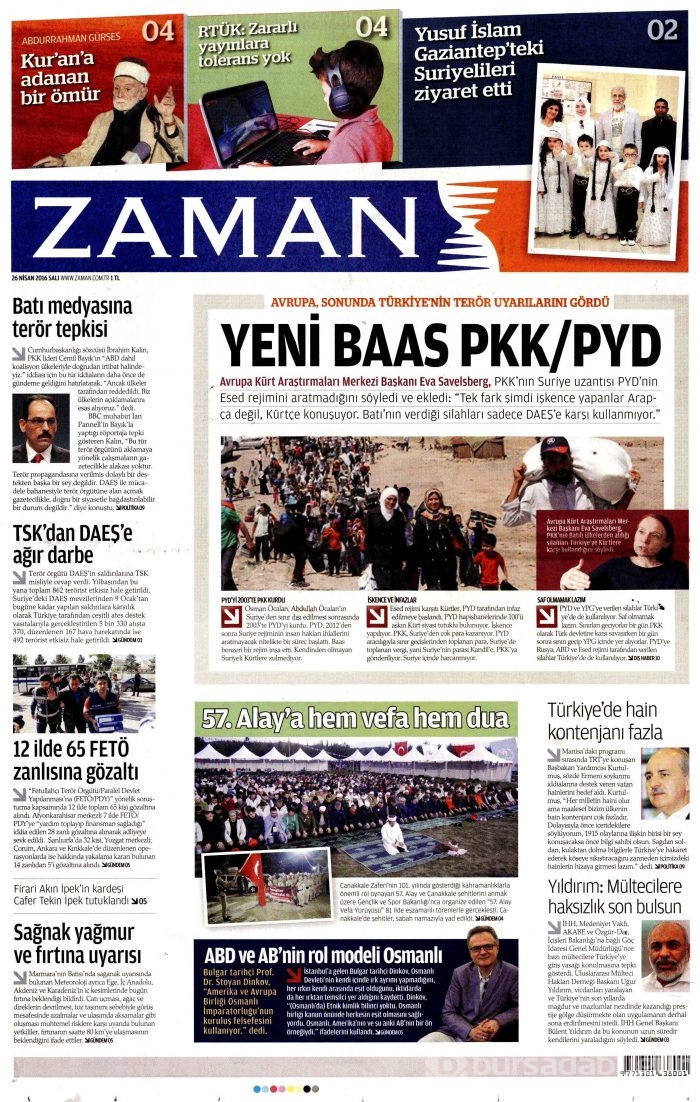 26 Nisan 2016 gazete manşetleri