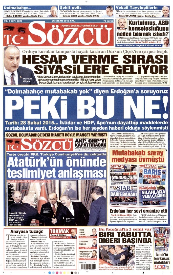 26 Nisan 2016 gazete manşetleri