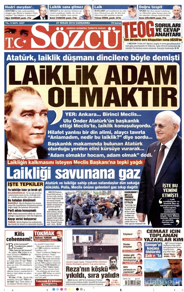 27 Nisan 2016 gazete manşetleri