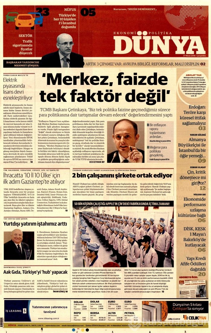 27 Nisan 2016 gazete manşetleri