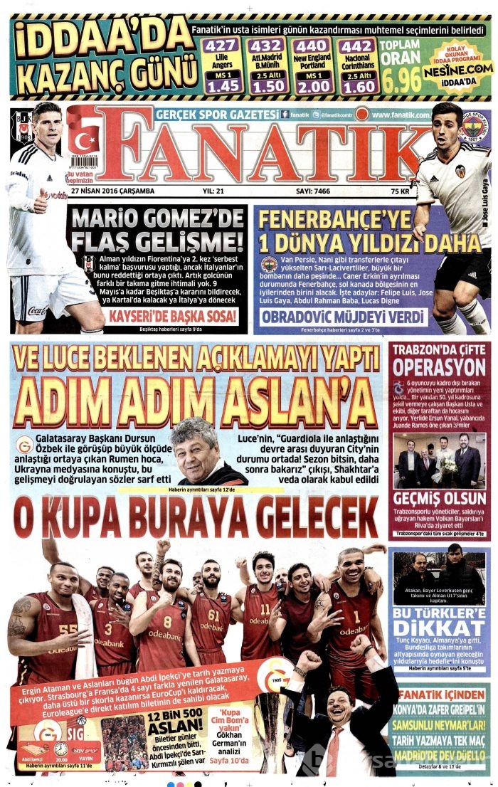 27 Nisan 2016 gazete manşetleri