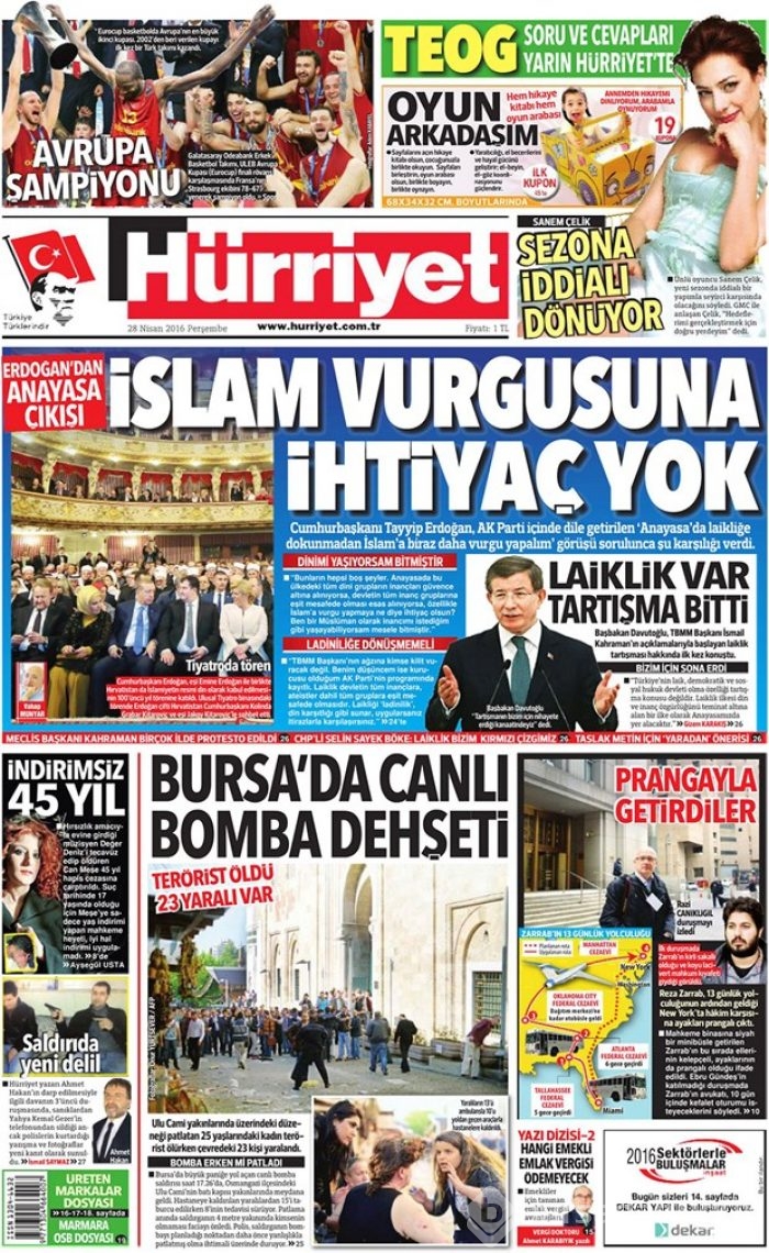 Günün gazete manşetleri  28 Nisan 2016
