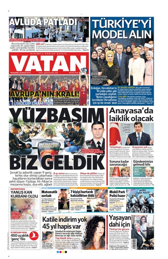 Günün gazete manşetleri  28 Nisan 2016
