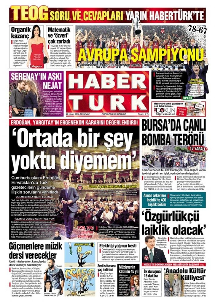Günün gazete manşetleri  28 Nisan 2016
